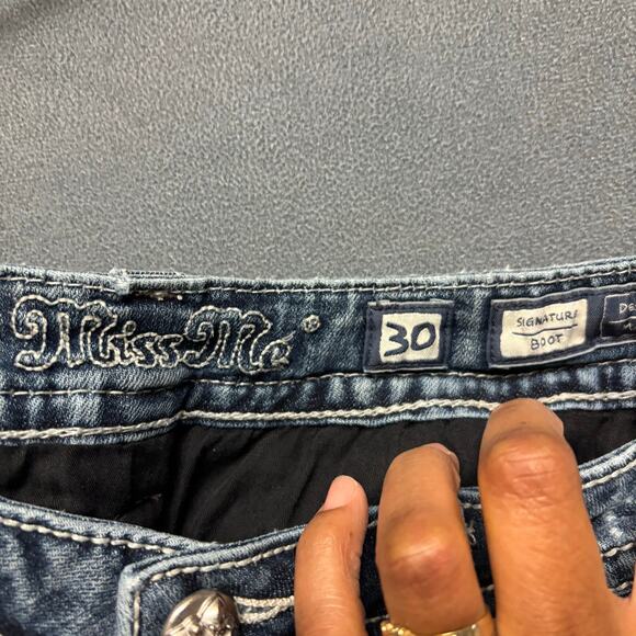 Miss Me Studded Embellished Jeans Distress Signature Bootcut Stretchy Low Rise - Picture 15 of 16